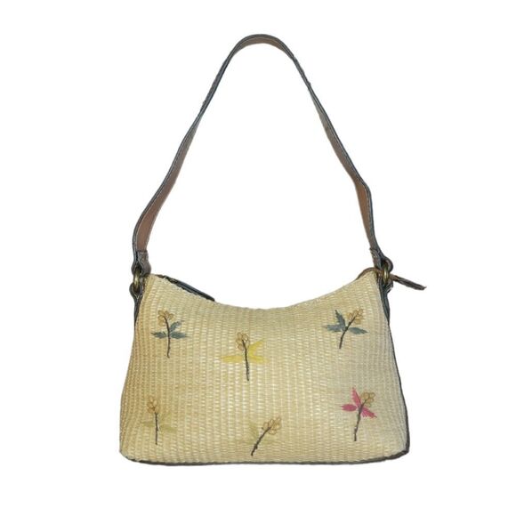 Vintage Fossil Woven Leather Beaded Floral Embellish Purse Shoulder Bag Handbag - Picture 2 of 16